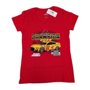 Joey Logano Team Penske 2022 NASCAR Cup Champion V-Neck Shirt Womens‎ Small Red